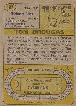1974 Topps #197 - Tom Drougas - Baltimore Colts - Back