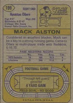 1974 Topps #199 - Mack Alston - Houston Oilers - Back 1974 Topps #199 - Mack Alston - Houston Oilers - Back