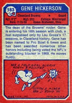 1973 Topps #183 - Gene Hickerson - Cleveland Browns - Back 1973 Topps #183 - Gene Hickerson - Cleveland Browns - Back