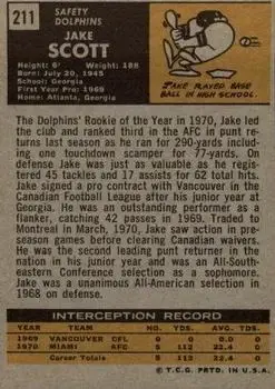 1971 Topps #211 - Jake Scott - Miami Dolphins