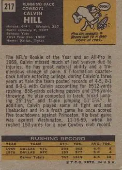 1971 Topps #217 - Calvin Hill - Dallas Cowboys - Back