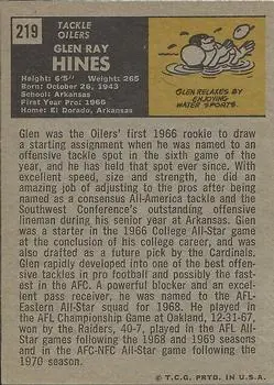 1971 Topps #219 - Glen Ray Hines - Houston Oilers - Back
