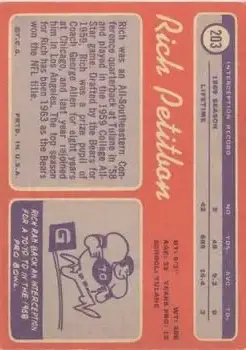 1970 Topps #203 - Richie Petitbon - Los Angeles Rams - Back 1970 Topps #203 - Richie Petitbon - Los Angeles Rams - Back