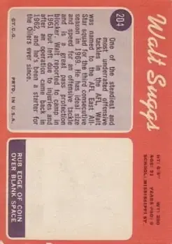 1970 Topps #204 - Walter Suggs - Houston Oilers - Back