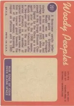 1970 Topps #207 - Woody Peoples - San Francisco 49ers - Back 1970 Topps #207 - Woody Peoples - San Francisco 49ers - Back