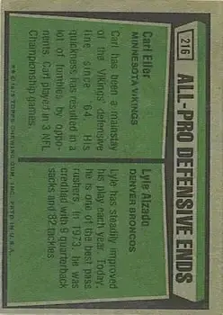 1975 Topps #216 - Card #216 - Back