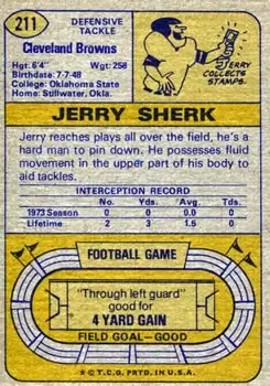 1974 Topps #211 - Jerry Sherk - Cleveland Browns - Back