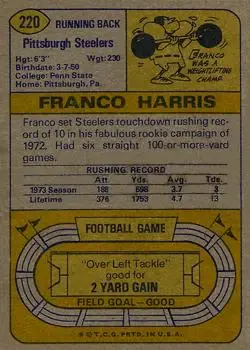 1974 Topps #220 - Franco Harris - Pittsburgh Steelers
