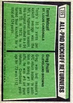 1975 Topps #225 - Card #225 - Back