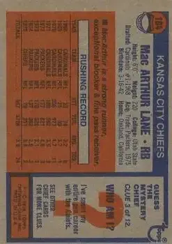 1976 Topps #184 - MacArthur Lane - Kansas City Chiefs - Back