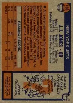 1976 Topps #186 - J.J. Jones - New York Jets - Back