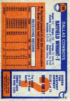 1976 Topps #190 - Rayfield Wright - Dallas Cowboys - Back