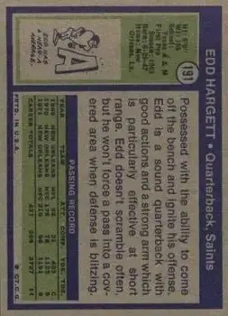 1972 Topps #191 - Edd Hargett - New Orleans Saints - Back 1972 Topps #191 - Edd Hargett - New Orleans Saints - Back