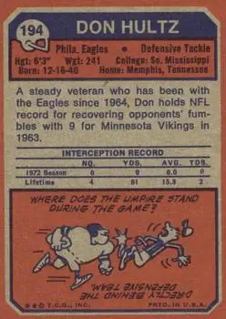 1973 Topps #194 - Don Hultz - Philadelphia Eagles