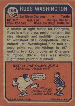 1973 Topps #199 - Russ Washington - San Diego Chargers - Back