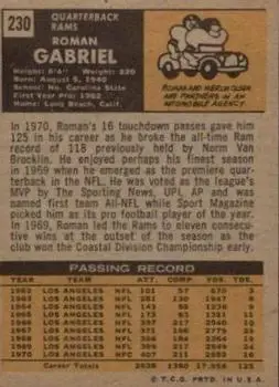 1971 Topps #230 - Roman Gabriel - Los Angeles Rams - Back