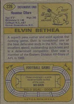 1974 Topps #226 - Elvin Bethea - Houston Oilers - Back
