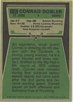 1975 Topps #236 - Conrad Dobler - St. Louis Cardinals - Back