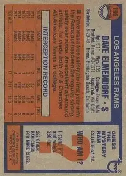 1976 Topps #196 - Dave Elmendorf - Los Angeles Rams - Back 1976 Topps #196 - Dave Elmendorf - Los Angeles Rams - Back