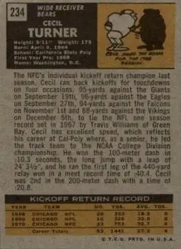 1971 Topps #234 - Cecil Turner - Chicago Bears 1971 Topps #234 - Cecil Turner - Chicago Bears