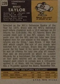 1971 Topps #239 - Bruce Taylor - San Francisco 49ers - Back