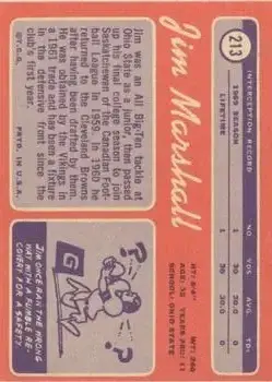 1970 Topps #213 - Jim Marshall - Minnesota Vikings 1970 Topps #213 - Jim Marshall - Minnesota Vikings