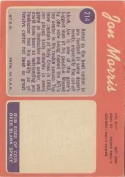 1970 Topps #214 - Jon Morris - Boston Patriots