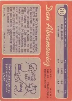 1970 Topps #215 - Dan Abramowicz - New Orleans Saints