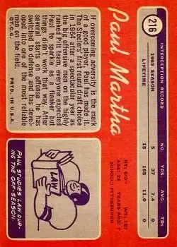 1970 Topps #216 - Paul Martha - Denver Broncos - Back
