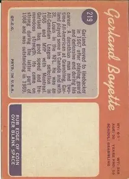 1970 Topps #219 - Garland Boyette - Houston Oilers - Back