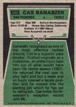 1975 Topps #248 - Cas Banaszek - San Francisco 49ers - Back