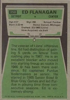 1975 Topps #250 - Ed Flanagan - Detroit Lions - Back 1975 Topps #250 - Ed Flanagan - Detroit Lions - Back