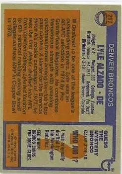 1976 Topps #217 - Lyle Alzado - Denver Broncos - Back 1976 Topps #217 - Lyle Alzado - Denver Broncos - Back