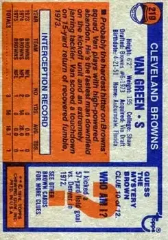 1976 Topps #219 - Van Green - Cleveland Browns - Back