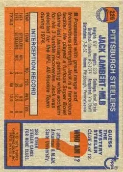 1976 Topps #220 - Jack Lambert - Pittsburgh Steelers
