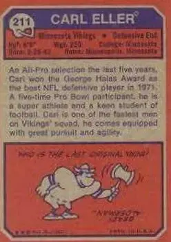1973 Topps #211 - Carl Eller - Minnesota Vikings - Back