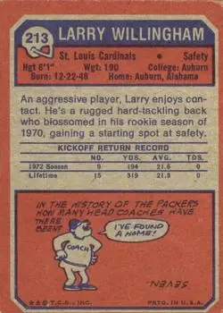 1973 Topps #213 - Larry Willingham - St. Louis Cardinals