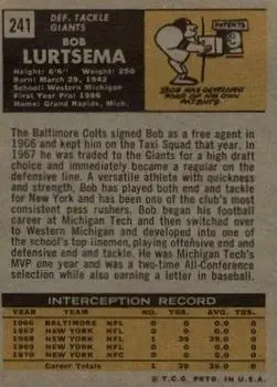 1971 Topps #241 - Bob Lurtsema - New York Giants - Back 1971 Topps #241 - Bob Lurtsema - New York Giants - Back