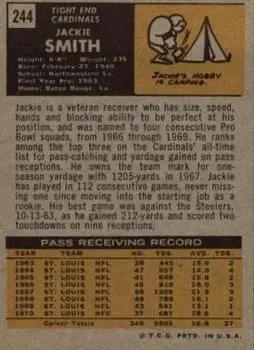 1971 Topps #244 - Jackie Smith - St. Louis Cardinals - Back