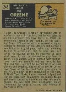 1971 Topps #245 - Joe Greene - Pittsburgh Steelers - Back