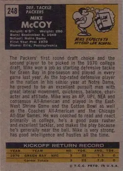1971 Topps #248 - Mike McCoy - Green Bay Packers - Back 1971 Topps #248 - Mike McCoy - Green Bay Packers - Back