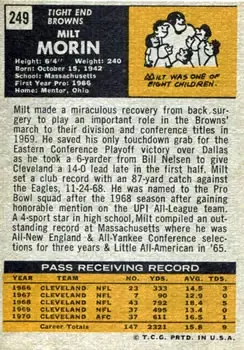 1971 Topps #249 - Milt Morin - Cleveland Browns - Back