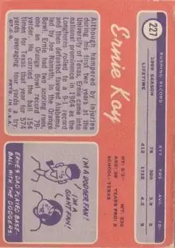 1970 Topps #227 - Ernie Koy - New York Giants - Back