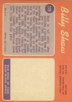 1970 Topps #229 - Billy Shaw - Buffalo Bills