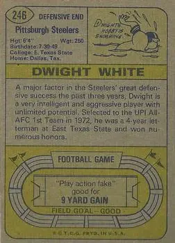 1974 Topps #246 - Dwight White - Pittsburgh Steelers - Back