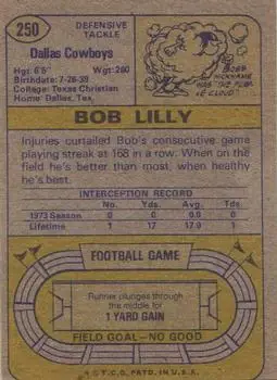 1974 Topps #250 - Bob Lilly - Dallas Cowboys - Back 1974 Topps #250 - Bob Lilly - Dallas Cowboys - Back