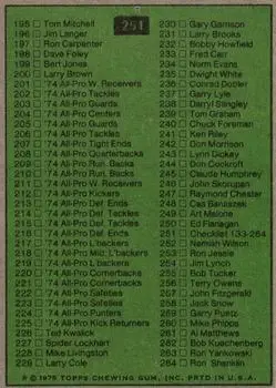 1975 Topps #251 - Card #251 - Back 1975 Topps #251 - Card #251 - Back