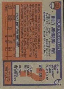1976 Topps #223 - Billy Johnson - Houston Oilers - Back