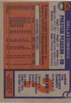 1976 Topps #225 - Preston Pearson - Dallas Cowboys - Back