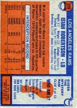 1976 Topps #226 - Isiah Robertson - Los Angeles Rams - Back 1976 Topps #226 - Isiah Robertson - Los Angeles Rams - Back